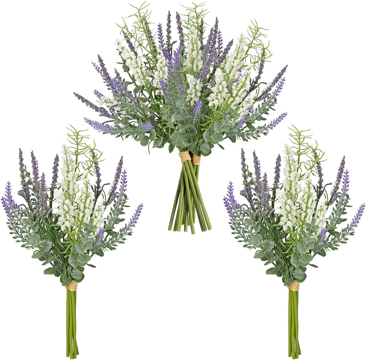 3 Bundles Fake Flowers Artificial Lavender Stems Bouquet Faux Plastic Purple Dried Lavender Flowers Plants for Vase DIY Wedding Floral Arrangement Home Table Centerpieces Indoor Outdoor Decor